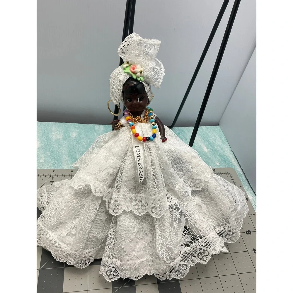 Vintage Brazil Topsy Turvy Doll Double Sided Bahiana White Lace Floral 7in